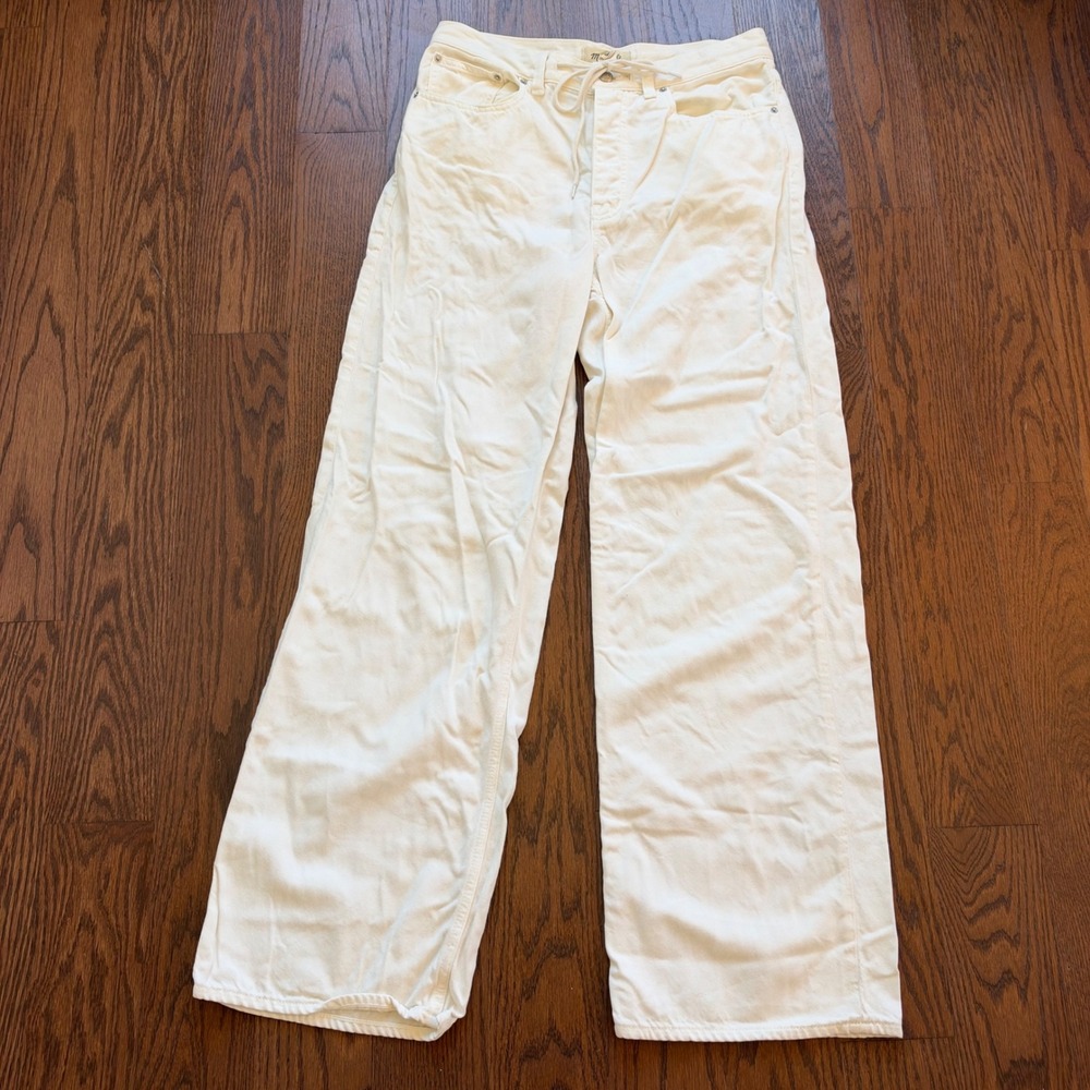 Madewell Low-Slung Baggy Jeans Cream Off-White Wide Leg Button Fly 27 NA6148